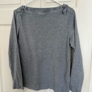 Talbots Charcoal Long Sleeve Top with Eyelet & Bow Detail